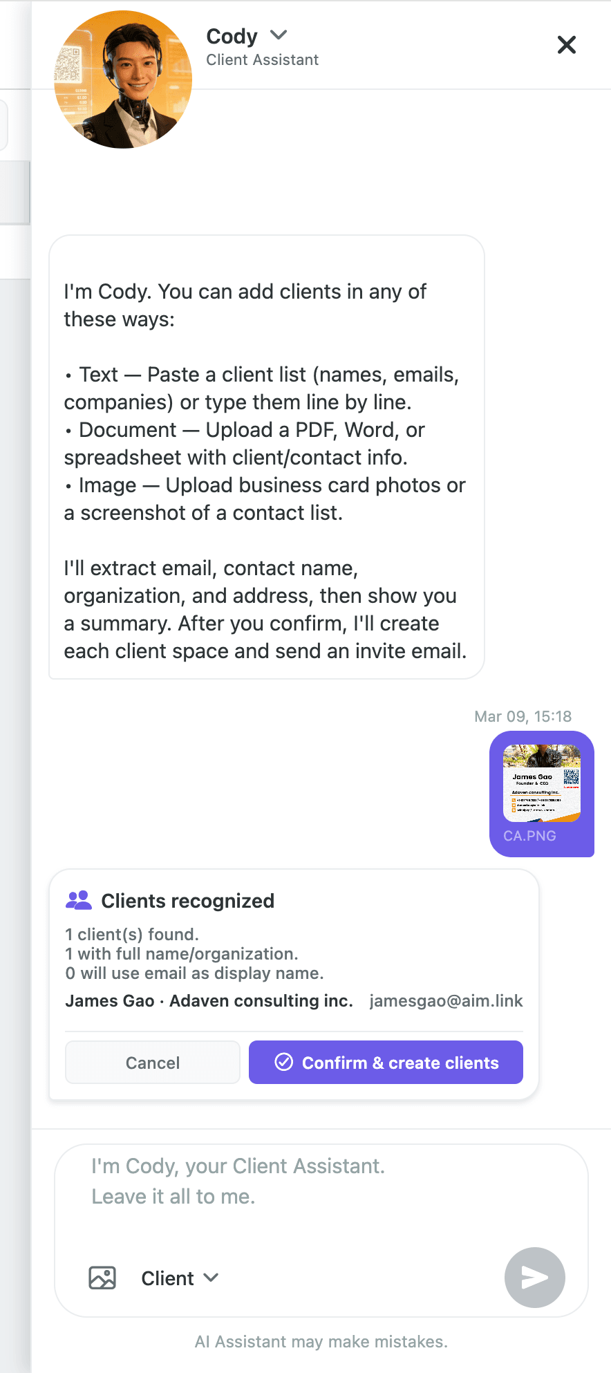 Cody assistant batch-sending Secure Portal invites