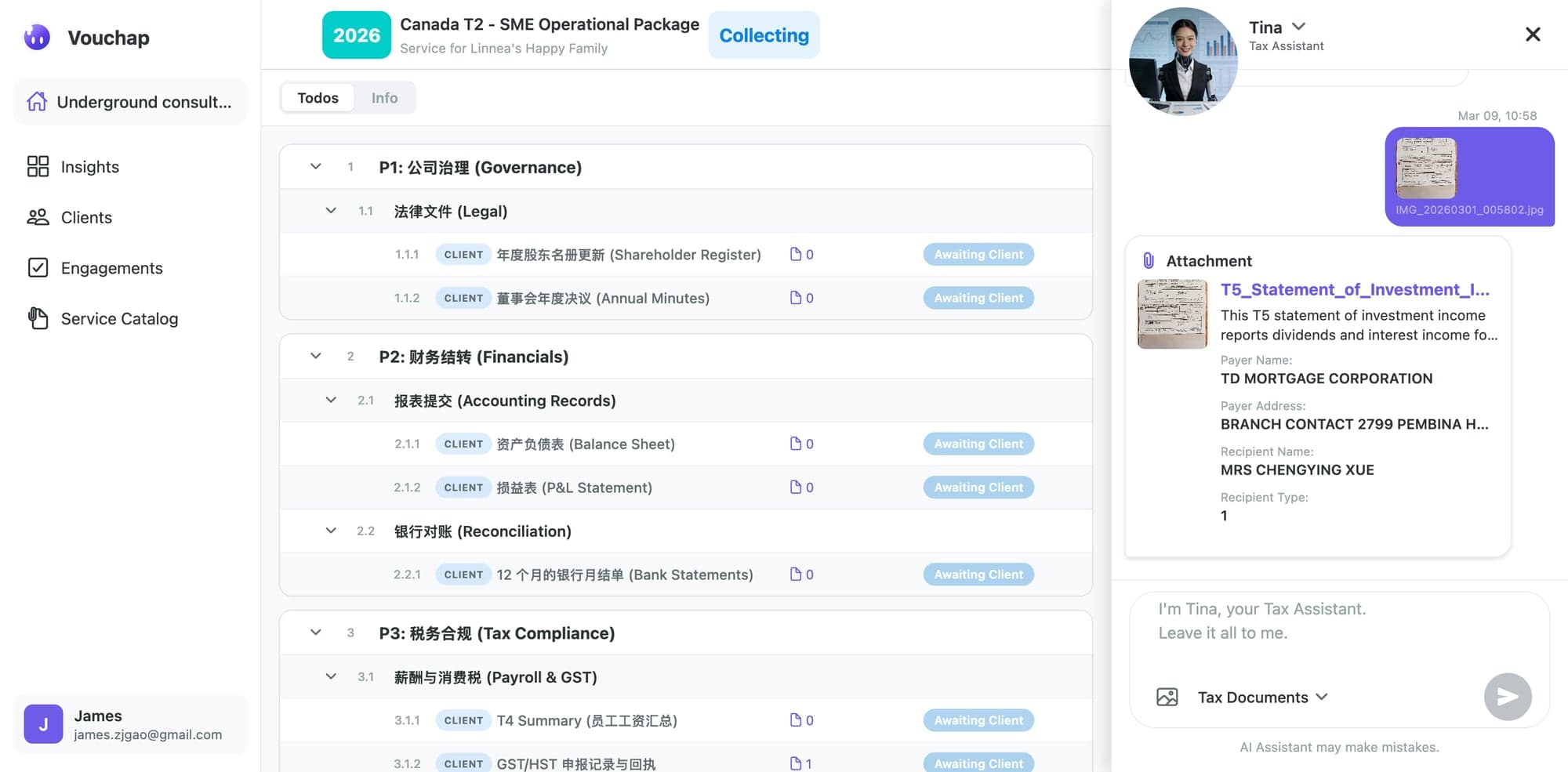 Secure document portal for uploading tax files in Vouchap